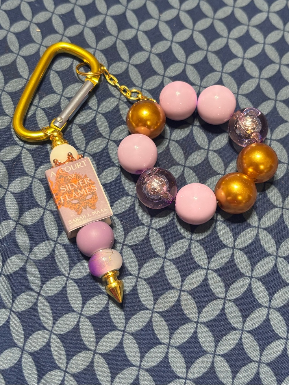 ACOTAR Inspired Book Theme Purple and Gold Beaded Keychain Clip-On Accessory